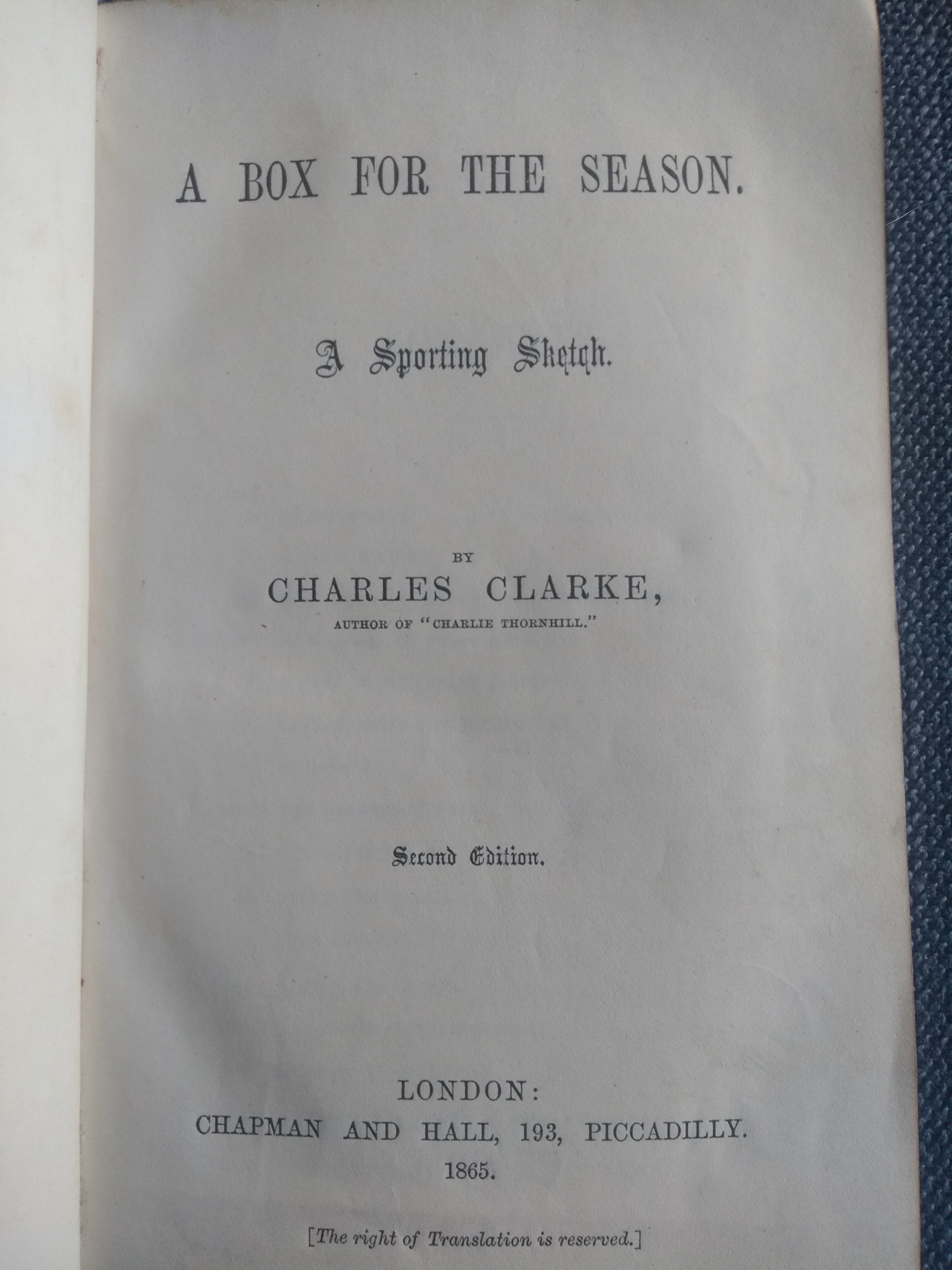 A Box for The Season: A Sporting Sketch, by Charles Clarke